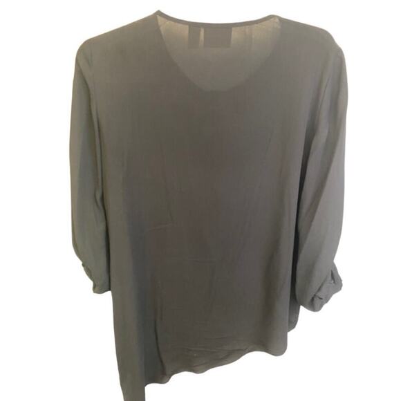 Chico's Black Sheer Blouse 1/4 Button Front Roll tab sleeves Sz 1 (US Med) Petit - Picture 2 of 6